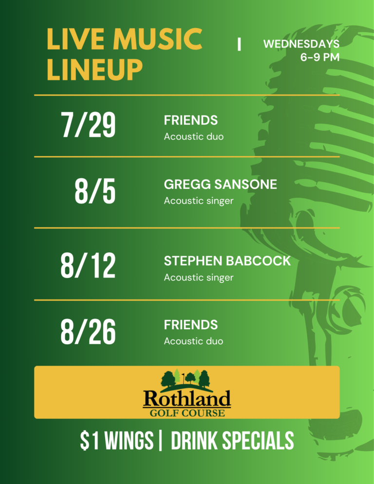 live music golf wings Rothland acoustic drink specials